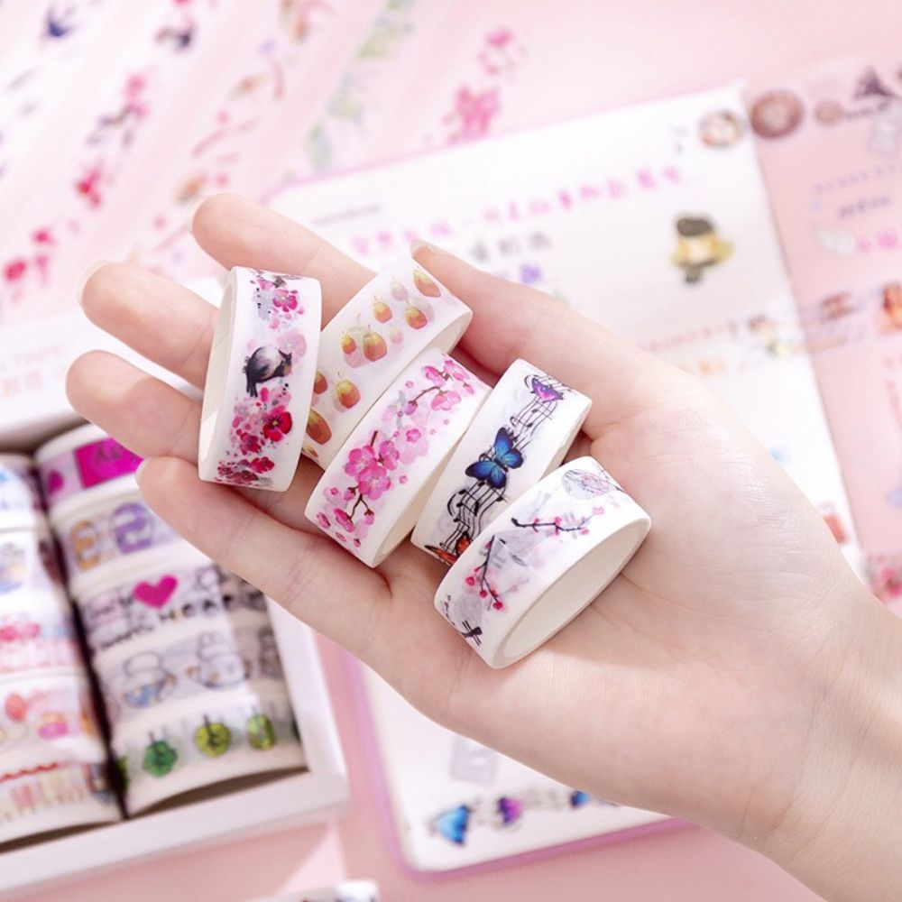 10 롤 일본 스타일 핑크 시리즈 Washi 스티커 세트 귀여운 동물 음식 꽃 잎 패턴 장식 스티커 테이프 어린이위한